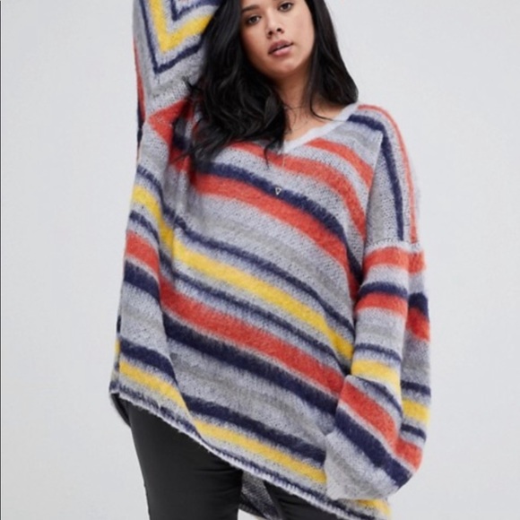 Religion Plus oversized drapey sweater in stripe multicolored V-Neck size 20/48 - Picture 1 of 6
